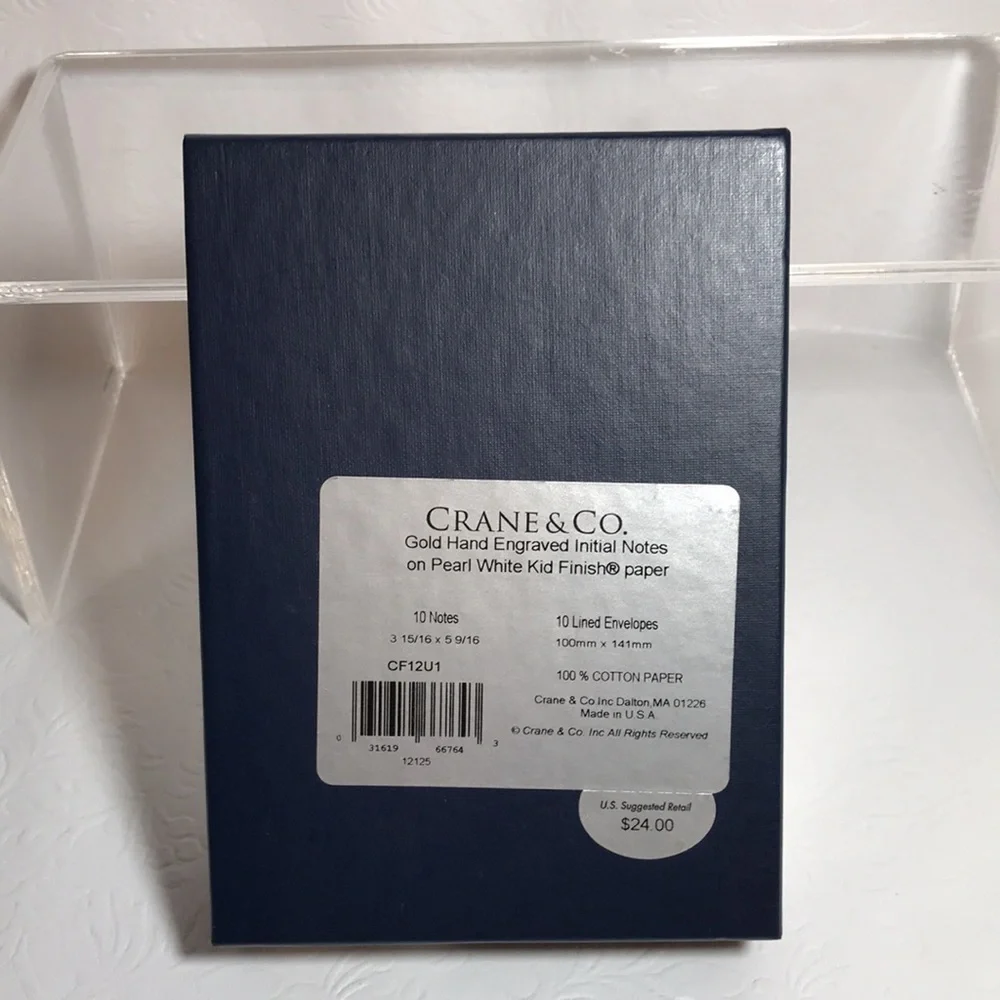Crane & Co. Gold Engraved Letter  (U) Notes on Pearl White Kid Finish Paper